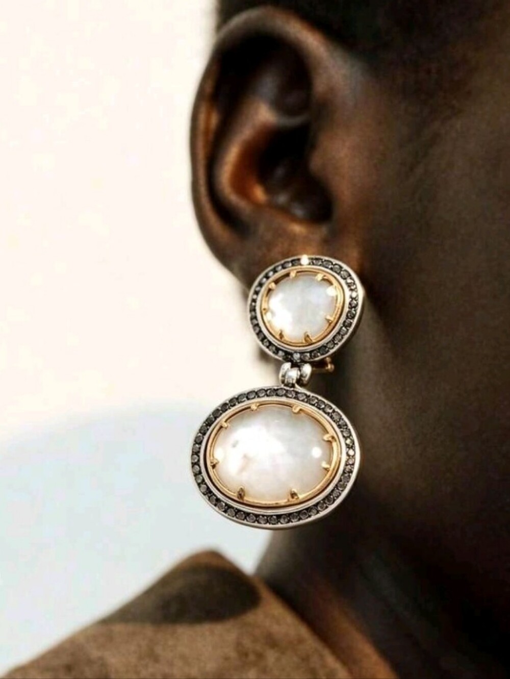 NEW! ZARA Elegant Gold & Black Double-Drop Clear Stone and Crystal Post Earrings